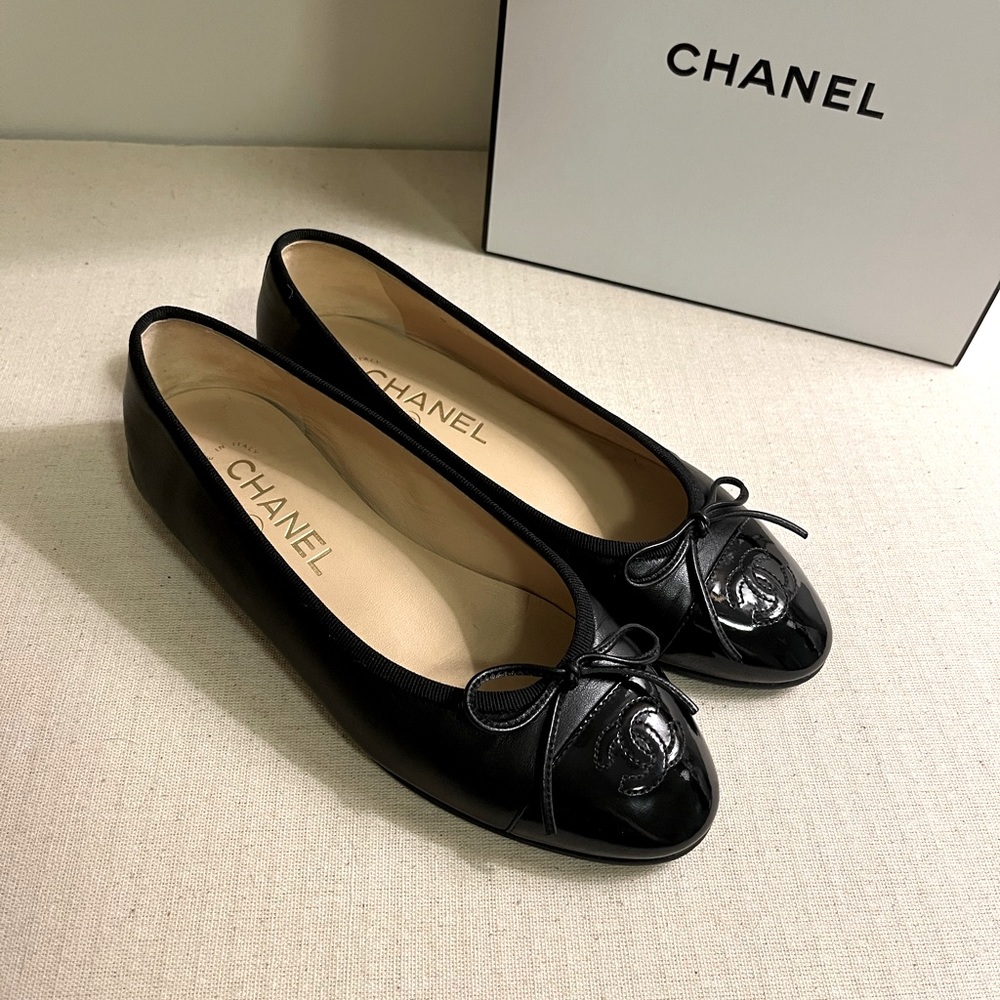 ❗️sold❗️🖤CHANEL🖤 Ballerinas Black Leather and Patent Leather 36 - Picture 2 of 12